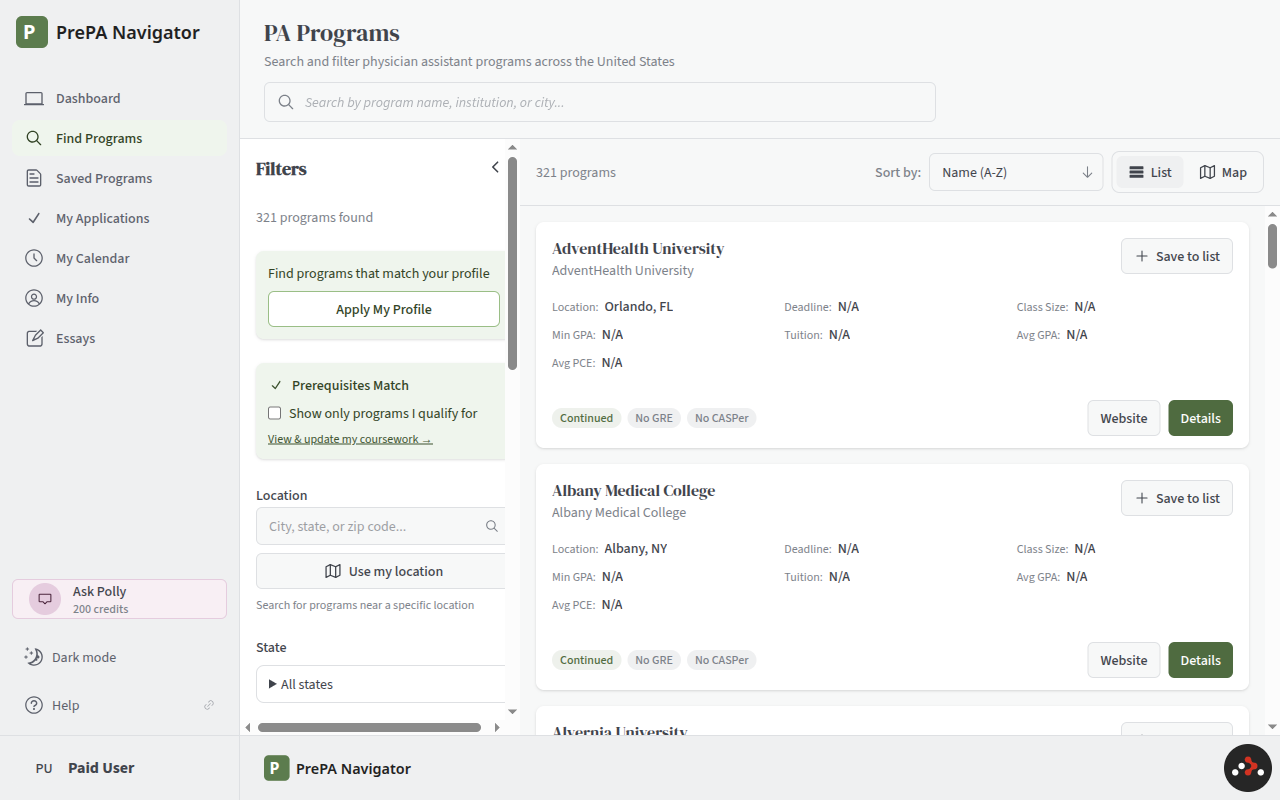 Programs list