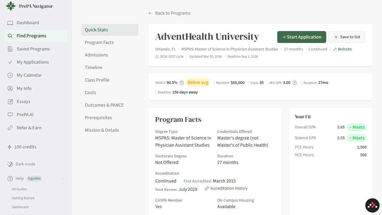 Program detail page